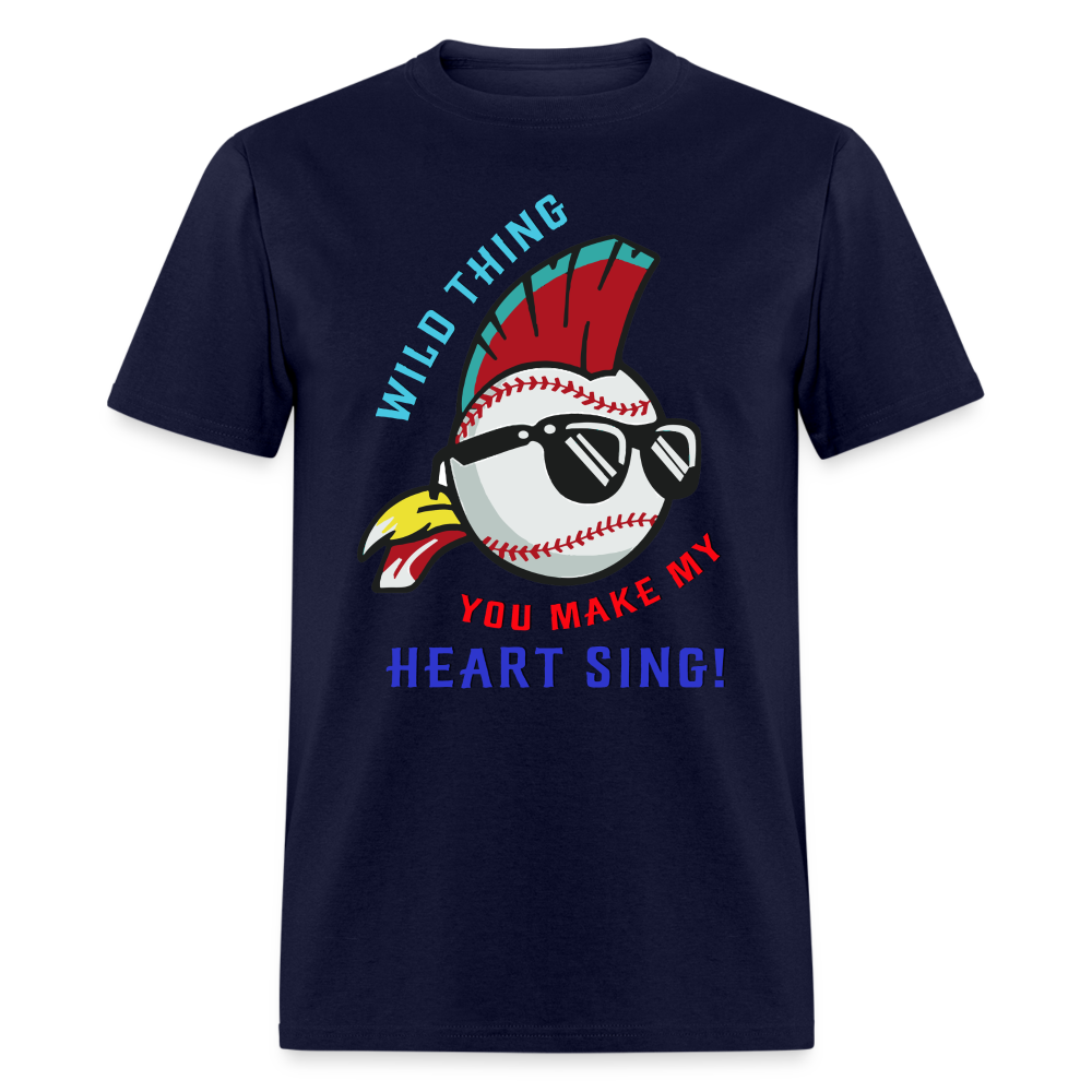 Classic Major League Mens Graphic Tee: Wild Thing, Jobu, Indians, Cleveland - navy