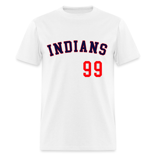 Classic Major League Mens Graphic Jersey Tee: Wild Thing, Jobu, Indians, Cleveland - white